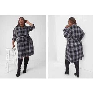 Lane Bryant Long-Sleeve Button-Down Belted Shirt Dress